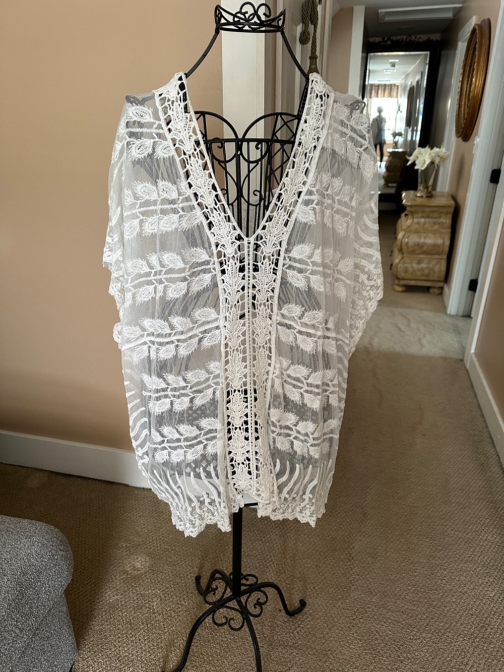 White Crochet Lace Open-Front Women's Sweater Cover-Up